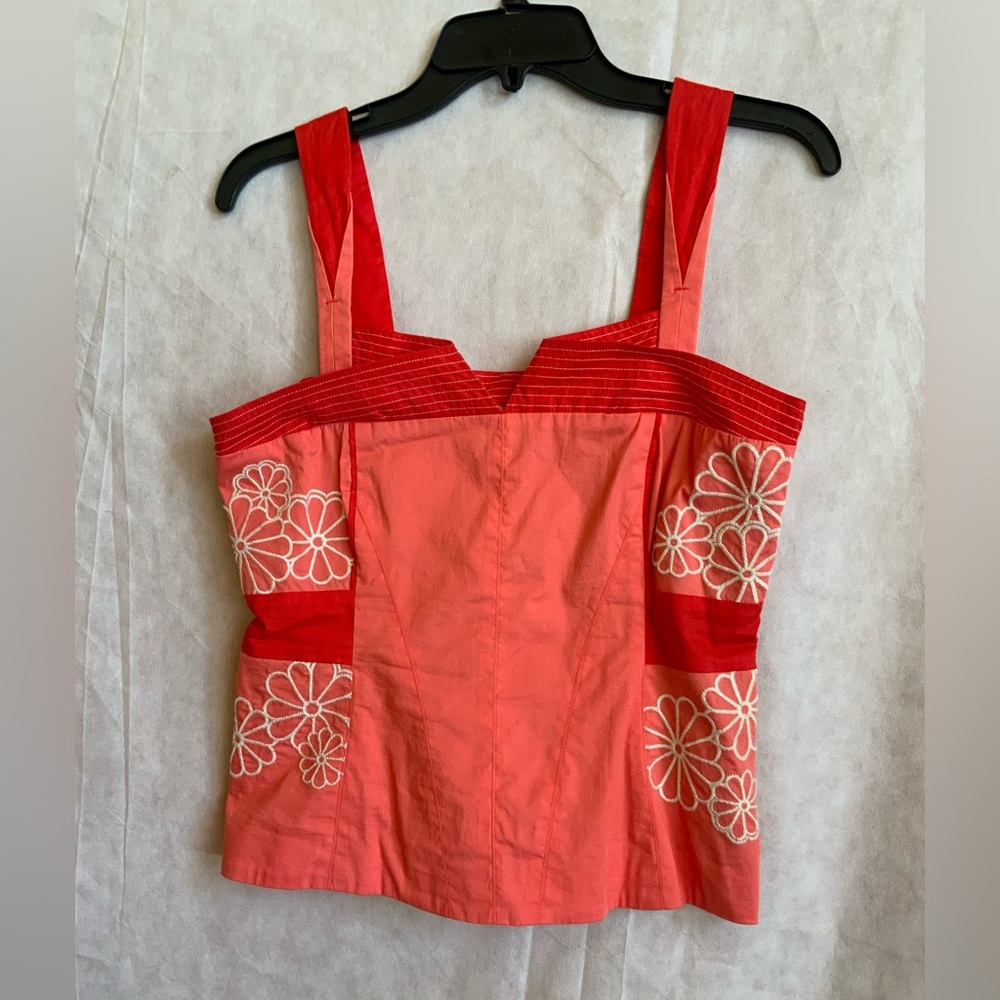 Anthropologie Floreat Orange Red Multi-Color Floral Embroidered Top Size 6